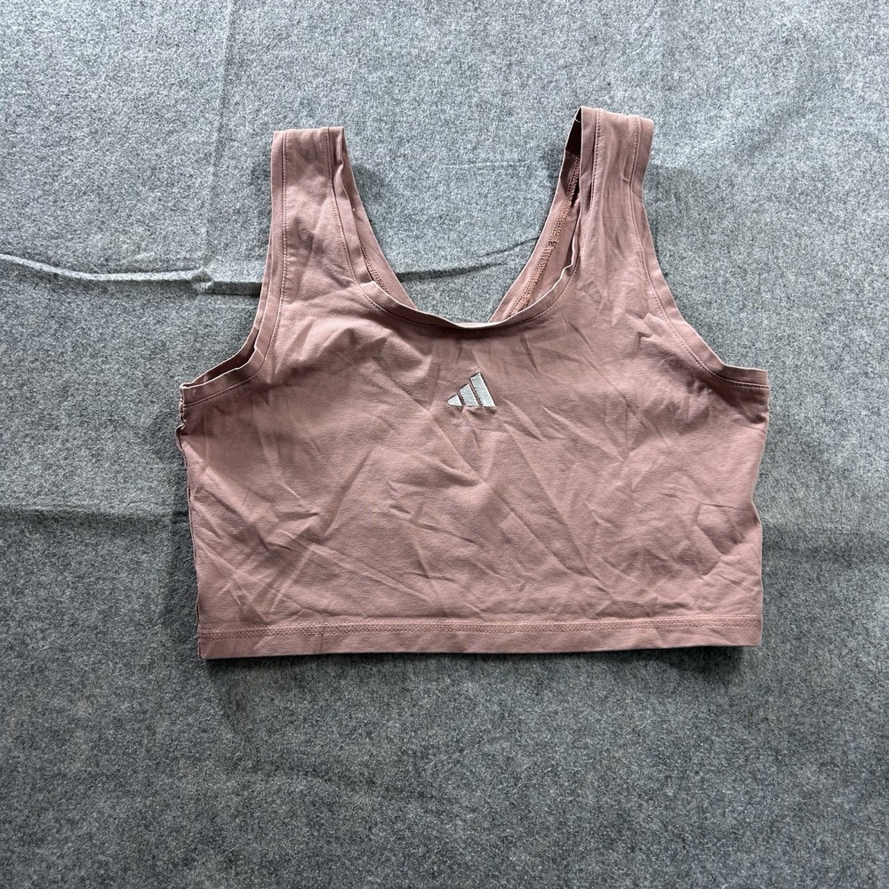 Adidas Essentials Tank Top Womens Medium Cropped Mauve Pink Embroidered Logo